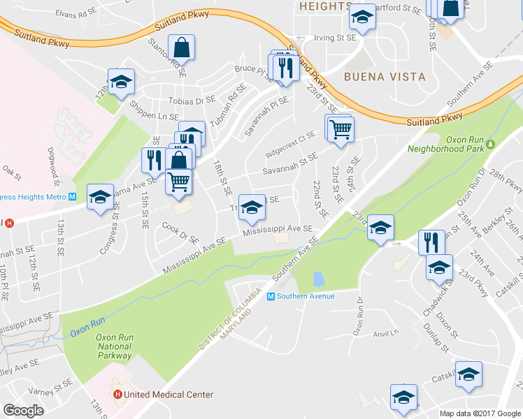 map of restaurants, bars, coffee shops, grocery stores, and more near 3506 19th Street Southeast in Washington