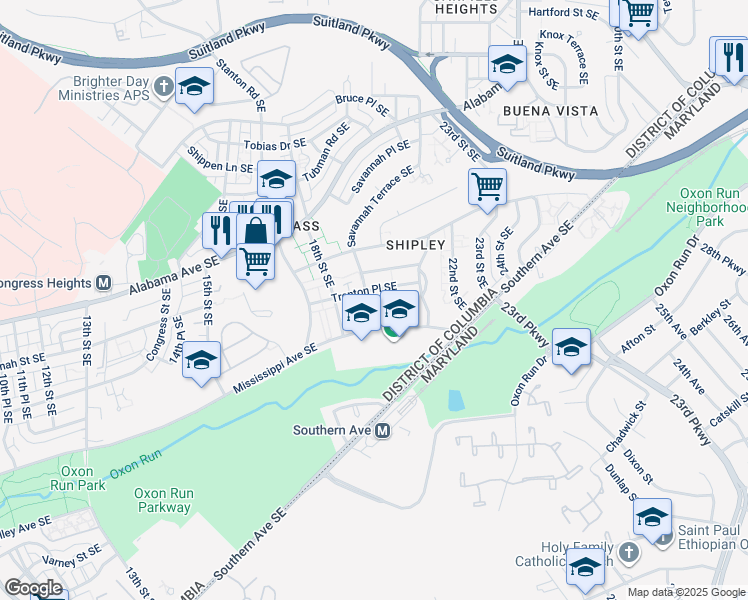 map of restaurants, bars, coffee shops, grocery stores, and more near 3506 19th Street Southeast in Washington