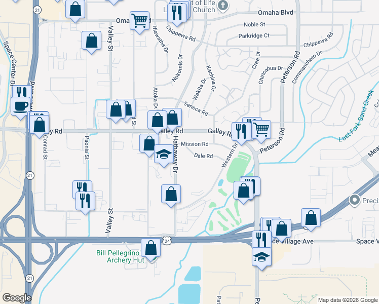 map of restaurants, bars, coffee shops, grocery stores, and more near 6729 Dale Road in Colorado Springs