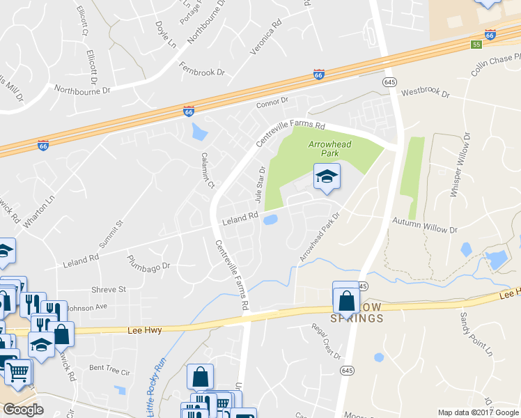 map of restaurants, bars, coffee shops, grocery stores, and more near 5255 Jule Star Drive in Centreville