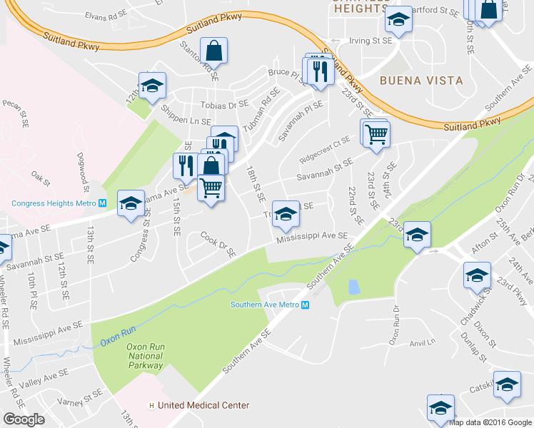 map of restaurants, bars, coffee shops, grocery stores, and more near 18th Street Southeast & Trenton Place Southeast in Washington