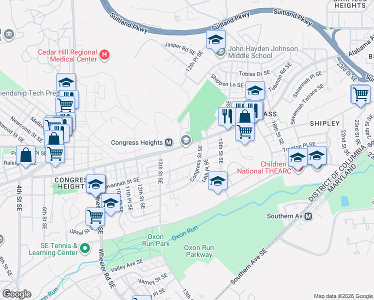 map of restaurants, bars, coffee shops, grocery stores, and more near 1351 Alabama Avenue Southeast in Washington