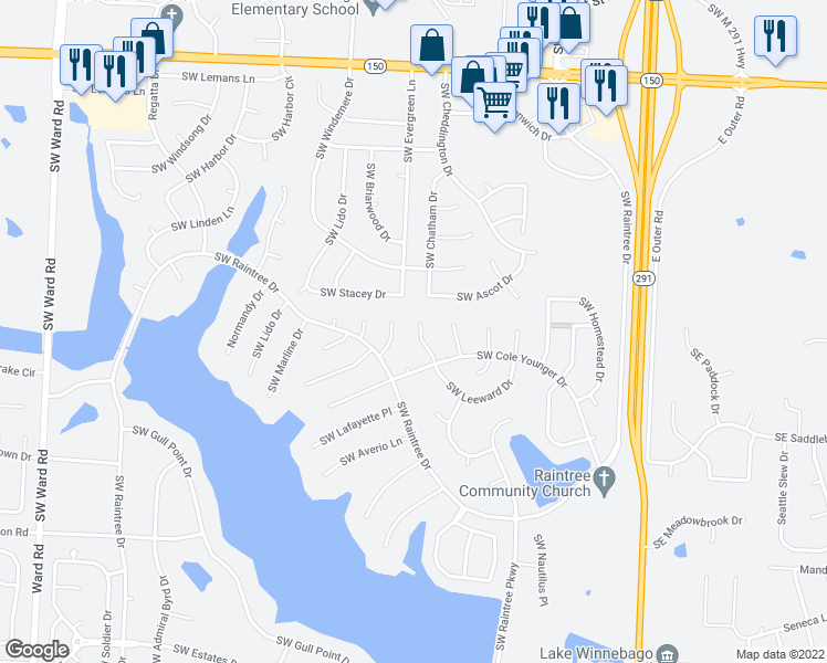 map of restaurants, bars, coffee shops, grocery stores, and more near 4048 Southwest Clipper Lane in Lee's Summit