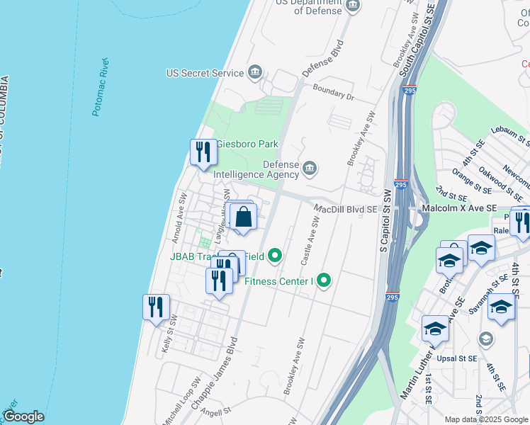 map of restaurants, bars, coffee shops, grocery stores, and more near 101 Independence Avenue Southeast in Washington