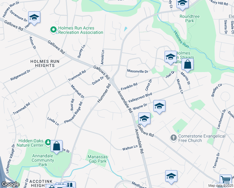 map of restaurants, bars, coffee shops, grocery stores, and more near 3618 Annandale Road in Annandale