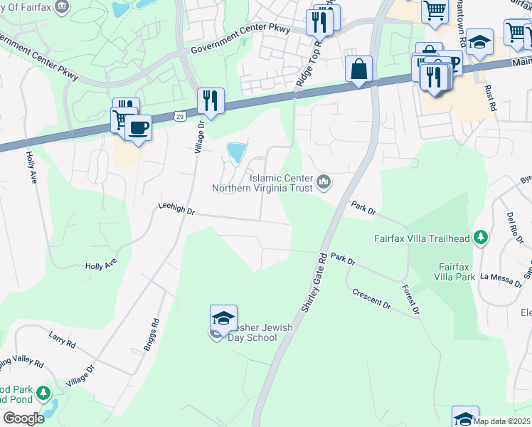 map of restaurants, bars, coffee shops, grocery stores, and more near 4517 Forest Hill Drive in Fairfax