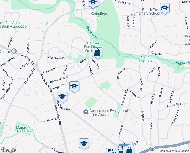 map of restaurants, bars, coffee shops, grocery stores, and more near 7129 Wayne Drive in Annandale