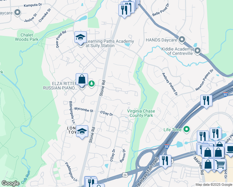 map of restaurants, bars, coffee shops, grocery stores, and more near 14617 Battery Ridge Lane in Centreville