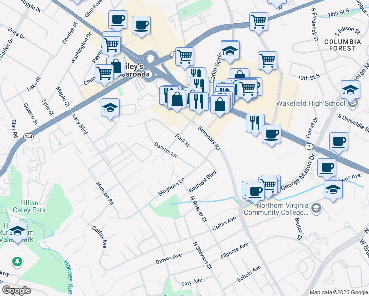map of restaurants, bars, coffee shops, grocery stores, and more near 3604 Paul Street in Alexandria