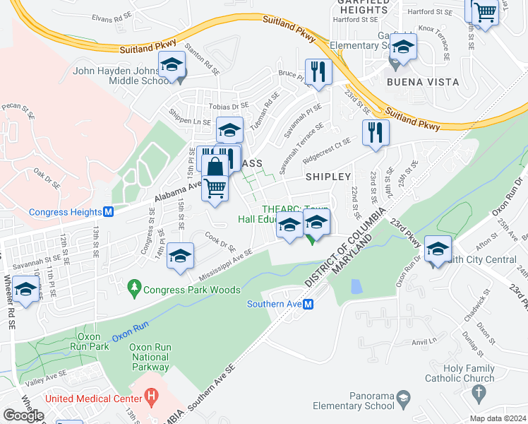 map of restaurants, bars, coffee shops, grocery stores, and more near 101 Independence Avenue Southeast in Washington