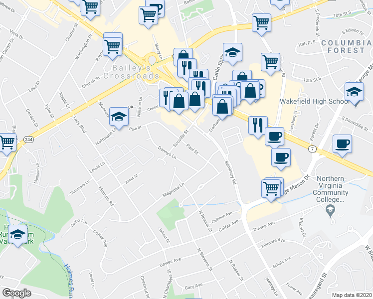 map of restaurants, bars, coffee shops, grocery stores, and more near 3604 Paul Street in Alexandria
