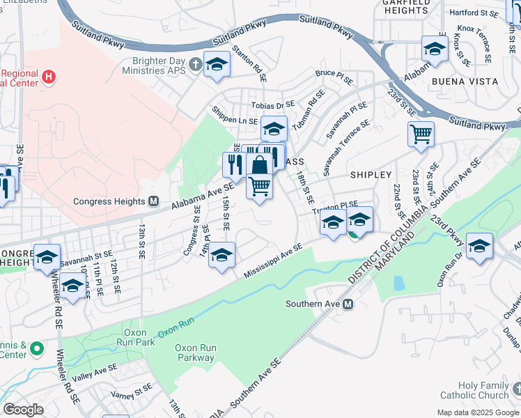 map of restaurants, bars, coffee shops, grocery stores, and more near 1535 Alabama Avenue Southeast in Washington