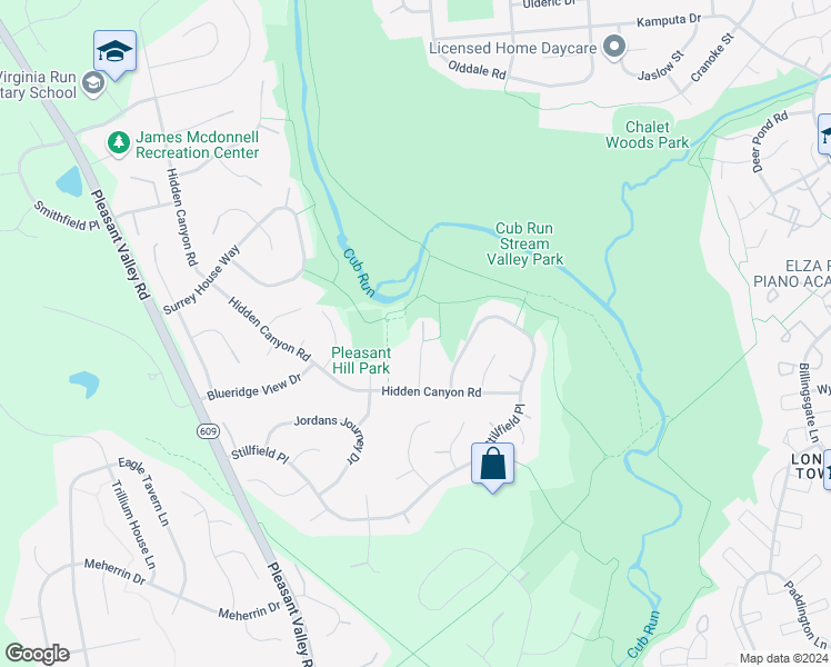 map of restaurants, bars, coffee shops, grocery stores, and more near 6106 Oakengate Way in Centreville