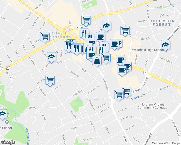 map of restaurants, bars, coffee shops, grocery stores, and more near 3611 Paul Street in Alexandria
