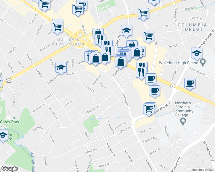 map of restaurants, bars, coffee shops, grocery stores, and more near 3611 Paul Street in Alexandria