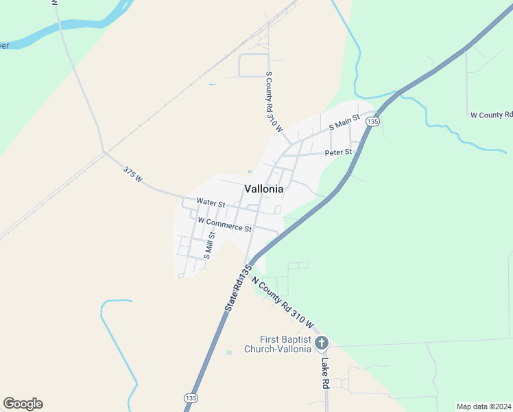 map of restaurants, bars, coffee shops, grocery stores, and more near 2420 South Main Street in Vallonia