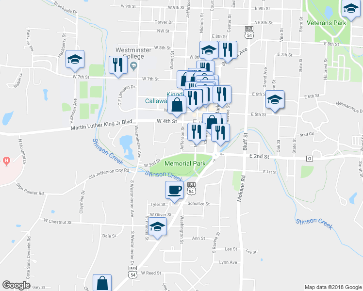 map of restaurants, bars, coffee shops, grocery stores, and more near 211 Jefferson Street in Fulton