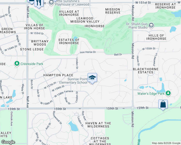 map of restaurants, bars, coffee shops, grocery stores, and more near in Overland Park