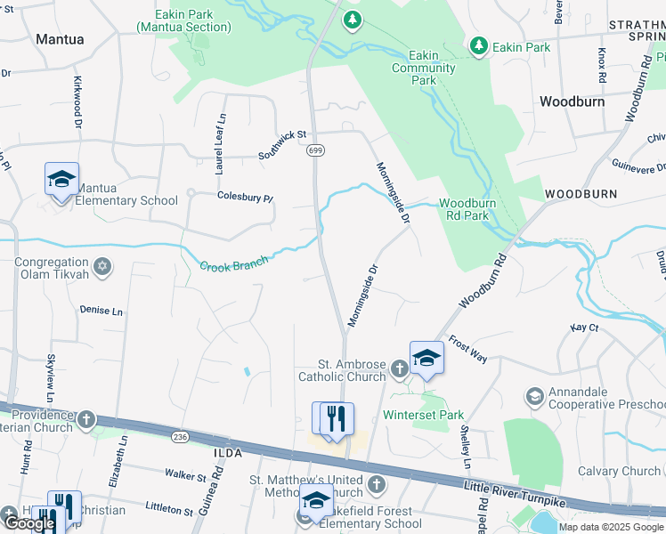 map of restaurants, bars, coffee shops, grocery stores, and more near 3733 Prosperity Avenue in Fairfax