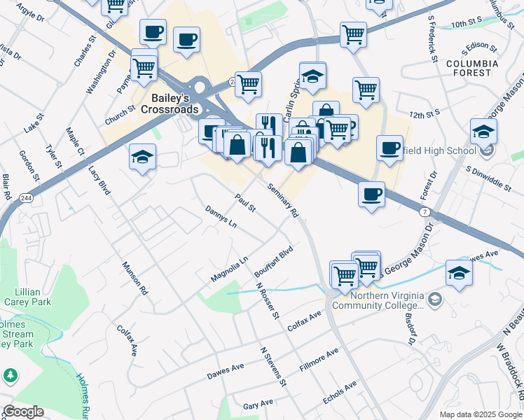 map of restaurants, bars, coffee shops, grocery stores, and more near 3609 Paul Street in Alexandria