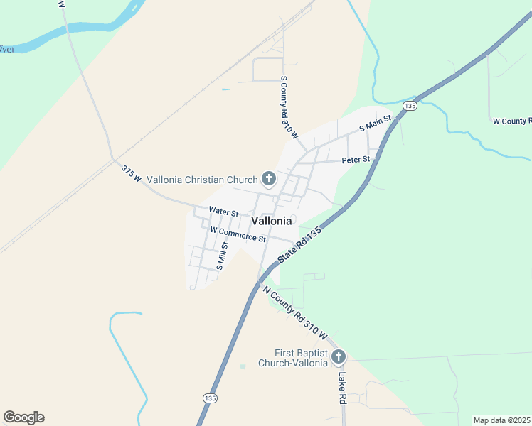 map of restaurants, bars, coffee shops, grocery stores, and more near 2420 South Main Street in Vallonia