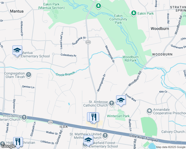 map of restaurants, bars, coffee shops, grocery stores, and more near 3733 Prosperity Avenue in Fairfax