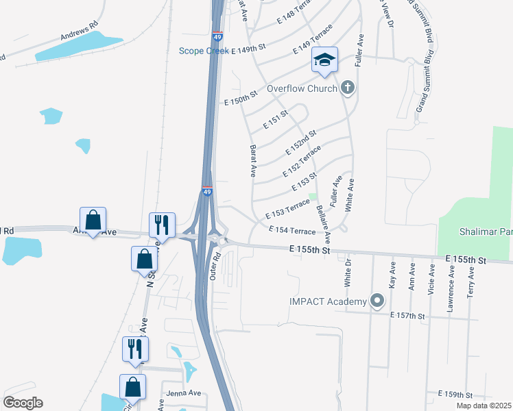 map of restaurants, bars, coffee shops, grocery stores, and more near 15301 Barat Avenue in Grandview