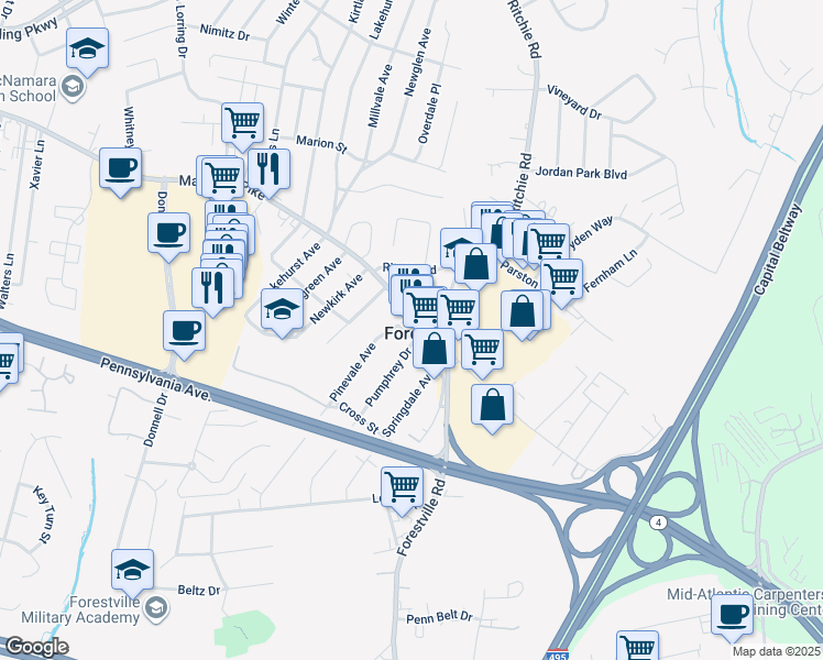 map of restaurants, bars, coffee shops, grocery stores, and more near 101 Independence Avenue Southeast in Washington