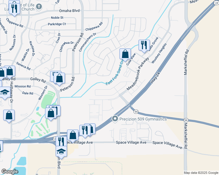 map of restaurants, bars, coffee shops, grocery stores, and more near 7136 Preble Dr in Colorado Springs
