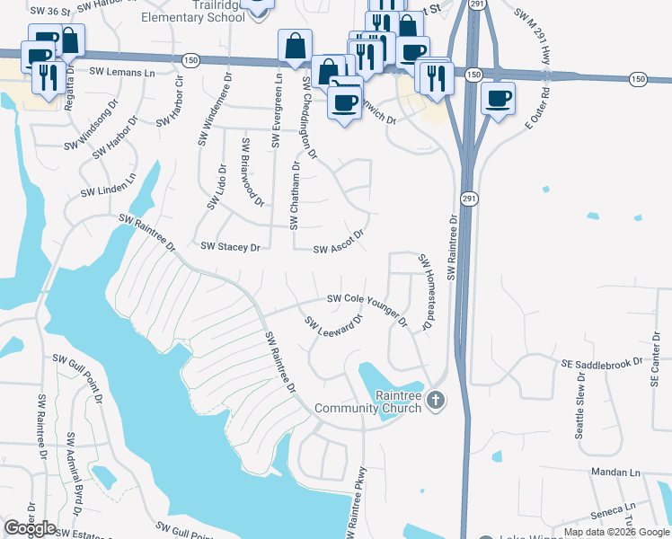 map of restaurants, bars, coffee shops, grocery stores, and more near 4047 Southwest Orleans Court in Lee's Summit