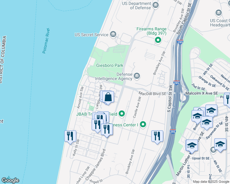 map of restaurants, bars, coffee shops, grocery stores, and more near 5520 Patrick Circle Southwest in Washington