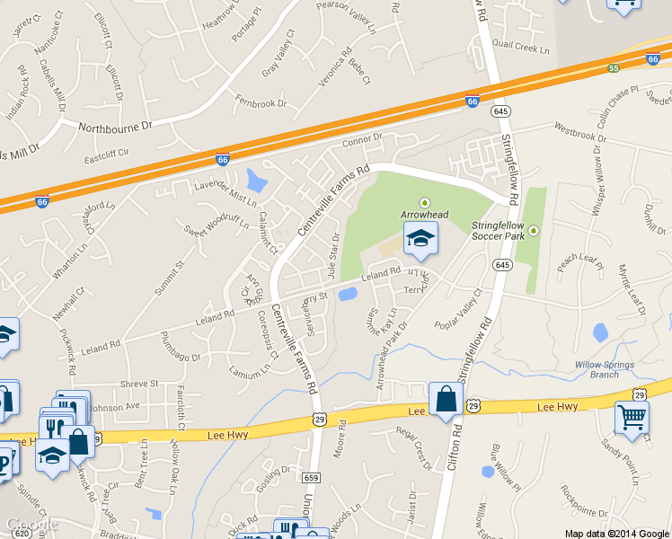 map of restaurants, bars, coffee shops, grocery stores, and more near 5245 Jule Star Drive in Centreville