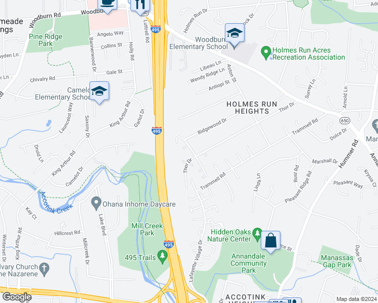 map of restaurants, bars, coffee shops, grocery stores, and more near 3496 Pence Court in Annandale
