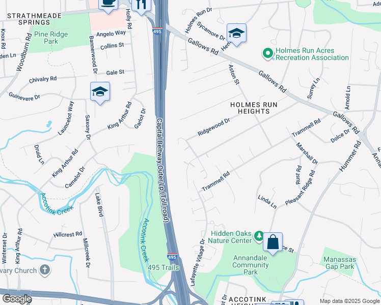 map of restaurants, bars, coffee shops, grocery stores, and more near 3496 Pence Court in Annandale