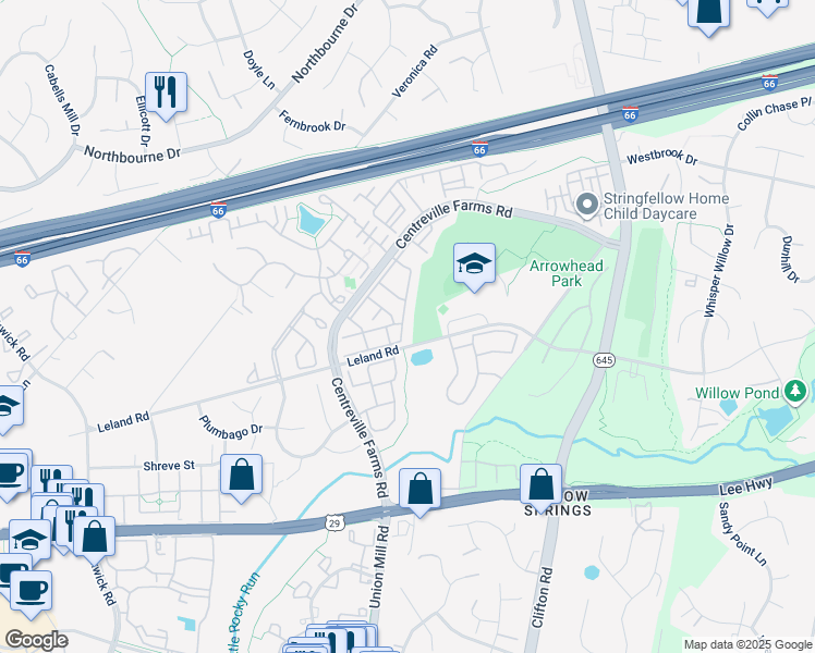 map of restaurants, bars, coffee shops, grocery stores, and more near 5245 Jule Star Drive in Centreville