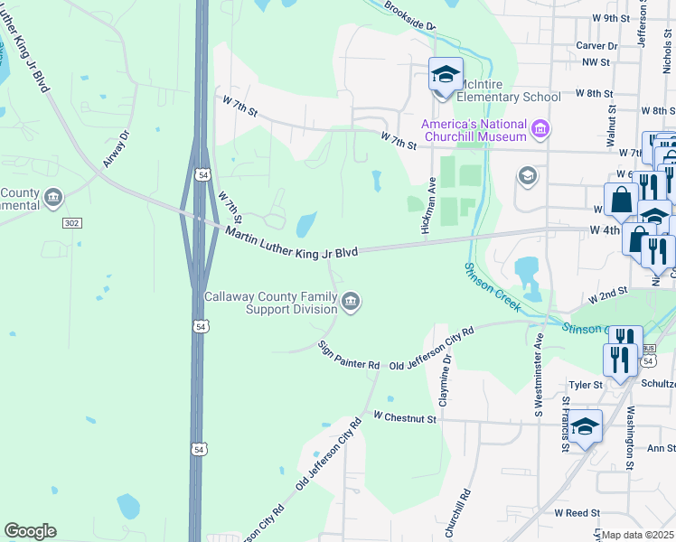 map of restaurants, bars, coffee shops, grocery stores, and more near 120 North Hospital Drive in Fulton