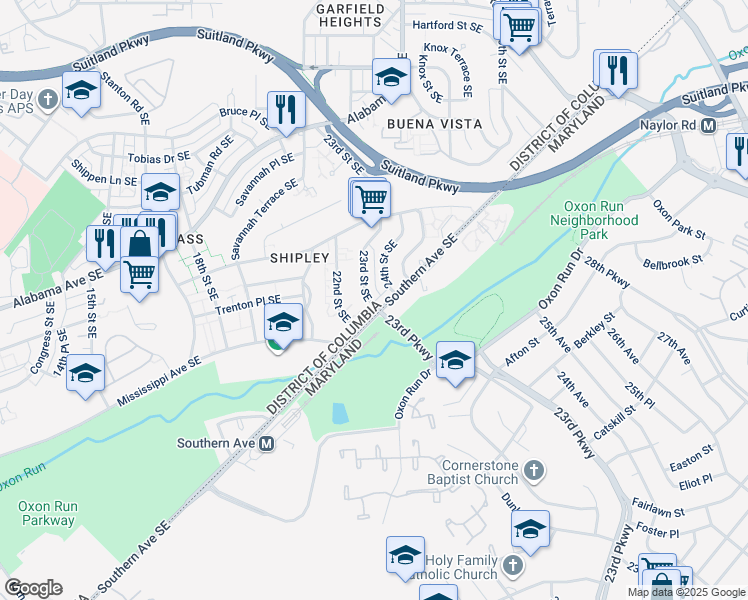 map of restaurants, bars, coffee shops, grocery stores, and more near 3486 23rd Street Southeast in Washington