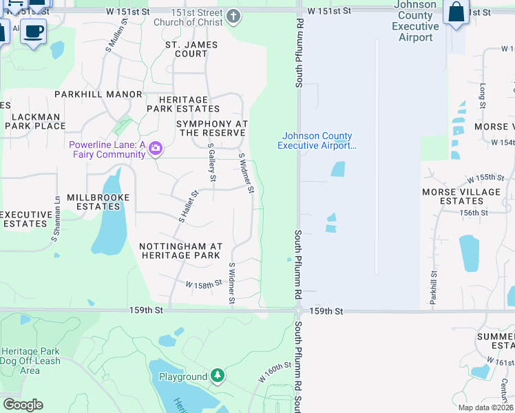 map of restaurants, bars, coffee shops, grocery stores, and more near 15635 South Widmer Street in Olathe