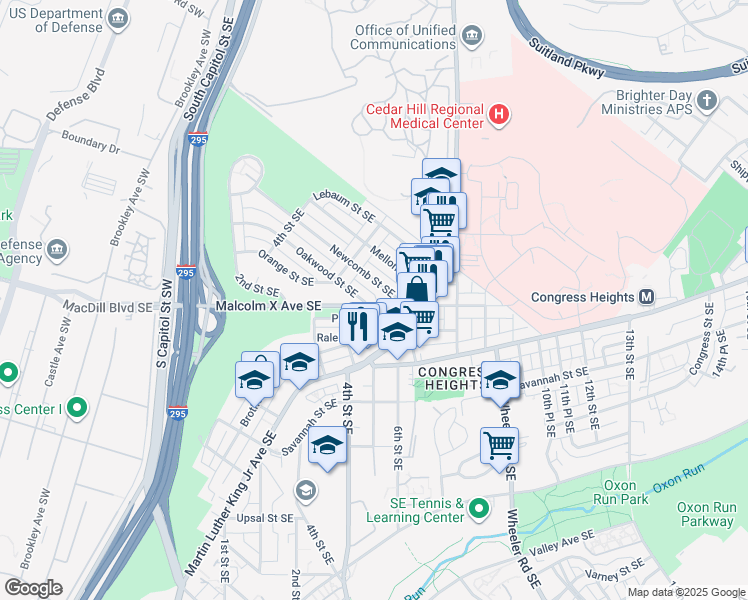 map of restaurants, bars, coffee shops, grocery stores, and more near 101 Independence Avenue Southeast in Washington