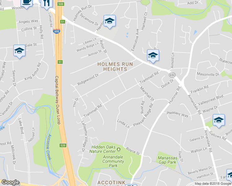 map of restaurants, bars, coffee shops, grocery stores, and more near 3505 Gamma Place in Annandale