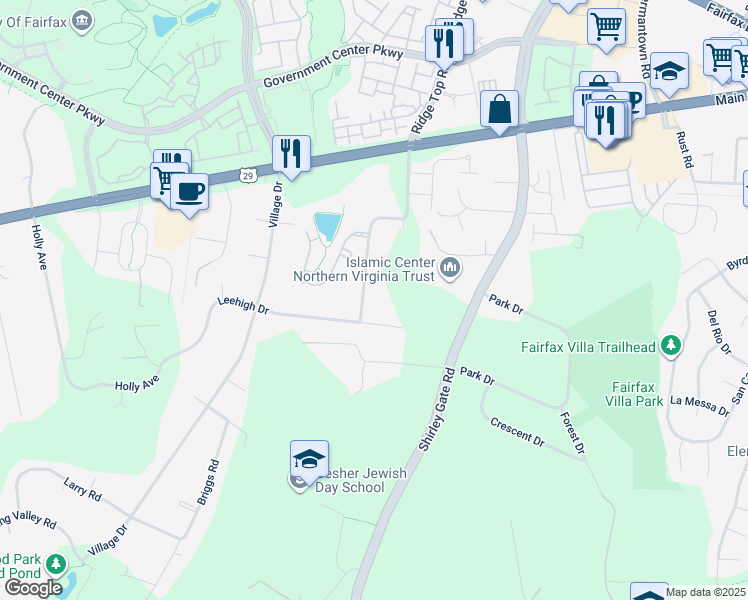 map of restaurants, bars, coffee shops, grocery stores, and more near 4515 Forest Hill Drive in Fairfax