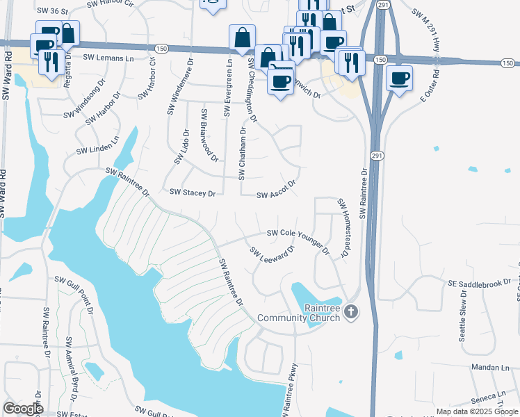 map of restaurants, bars, coffee shops, grocery stores, and more near 4047 Southwest Orleans Court in Lee's Summit