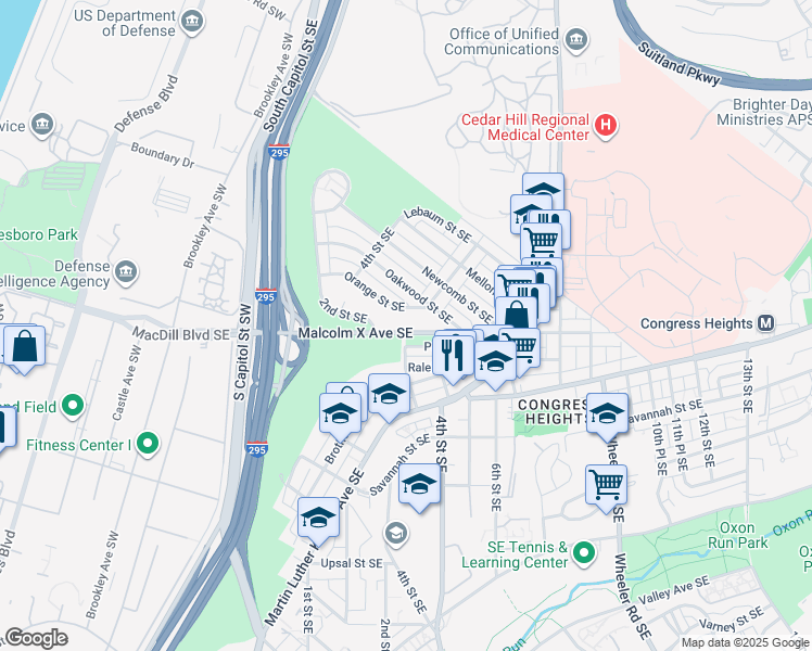 map of restaurants, bars, coffee shops, grocery stores, and more near 101 Independence Avenue Southeast in Washington