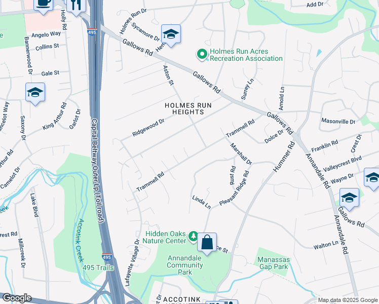 map of restaurants, bars, coffee shops, grocery stores, and more near 3505 Gamma Place in Annandale