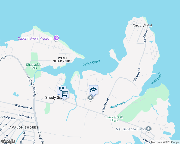 map of restaurants, bars, coffee shops, grocery stores, and more near 4801 Avery Road in Shady Side