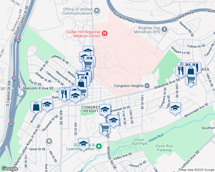 map of restaurants, bars, coffee shops, grocery stores, and more near 831 Sycamore Drive Southeast in Washington