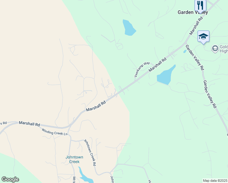 map of restaurants, bars, coffee shops, grocery stores, and more near 5296 Marshall Road in Garden Valley