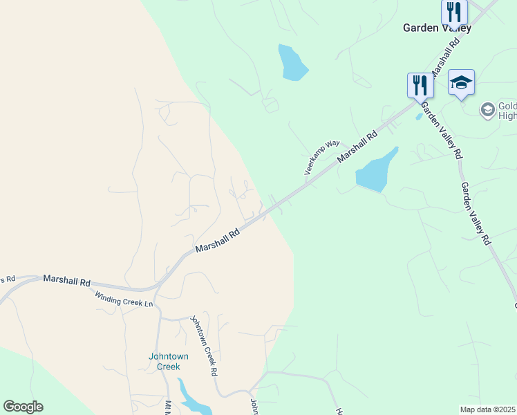 map of restaurants, bars, coffee shops, grocery stores, and more near 5296 Marshall Road in Garden Valley