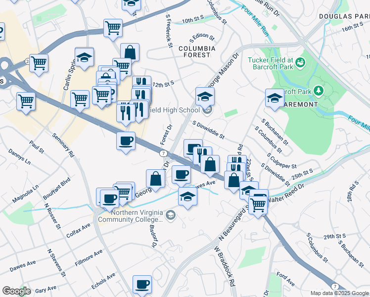 map of restaurants, bars, coffee shops, grocery stores, and more near 4980 Leesburg Pike in Alexandria