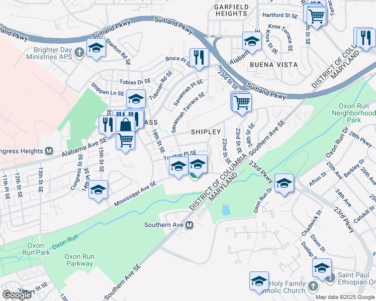 map of restaurants, bars, coffee shops, grocery stores, and more near 1910 Trenton Place Southeast in Washington
